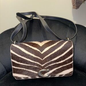 Coach Zebra Print Leather Shoulder Bag - Black & White